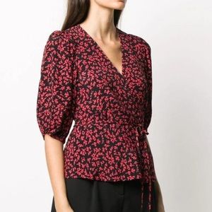 Ganni floral wrap blouse